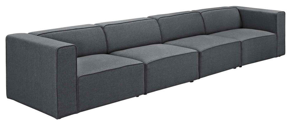 Modway Mingle 4 Piece Upholstered Fabric Sectional Sofa Set, Gray