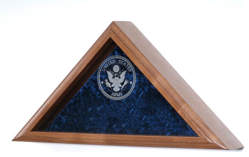 Solid Walnut Military Veteran Burial Flag Display Case, USMC Emblem