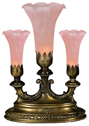Meyda Lighting 13"H Pink Pond Lily 3 LT Mantelabra Accent Lamp