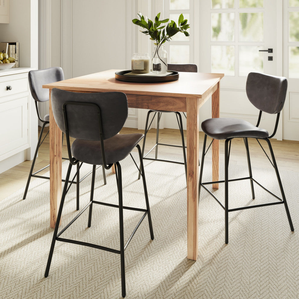 Modern Faux Leather Split-Back Upholstered Counter Height Barstool, Set of 2