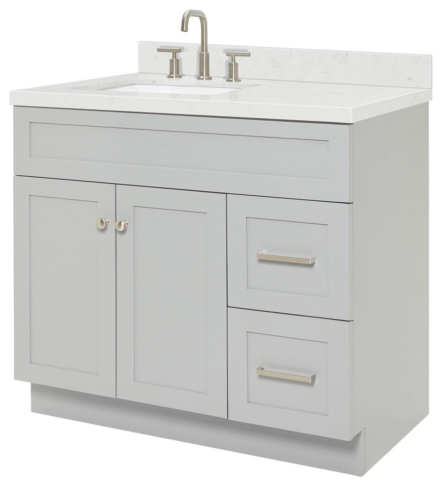 Ariel Hamlet 36" Single Left Rectangle Sink Bathroom Vanity, Carrara Quartz