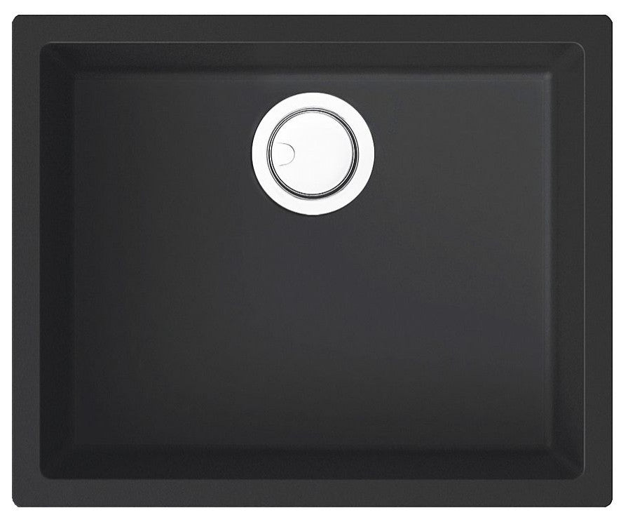 Transolid Zero 22"x18" silQ Granite Single Bowl Kitchen Sink, Total Black
