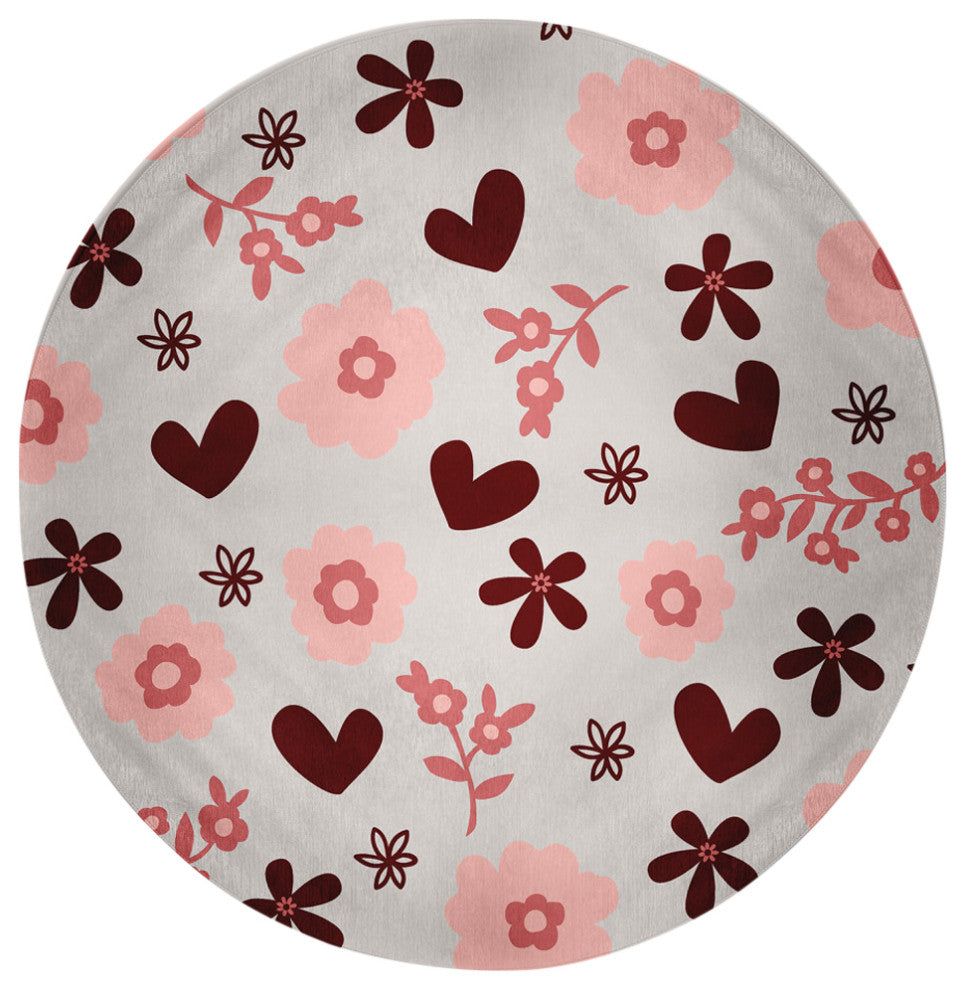 Flowery Love Valentines Chenille Rug, Gray, 5' Round