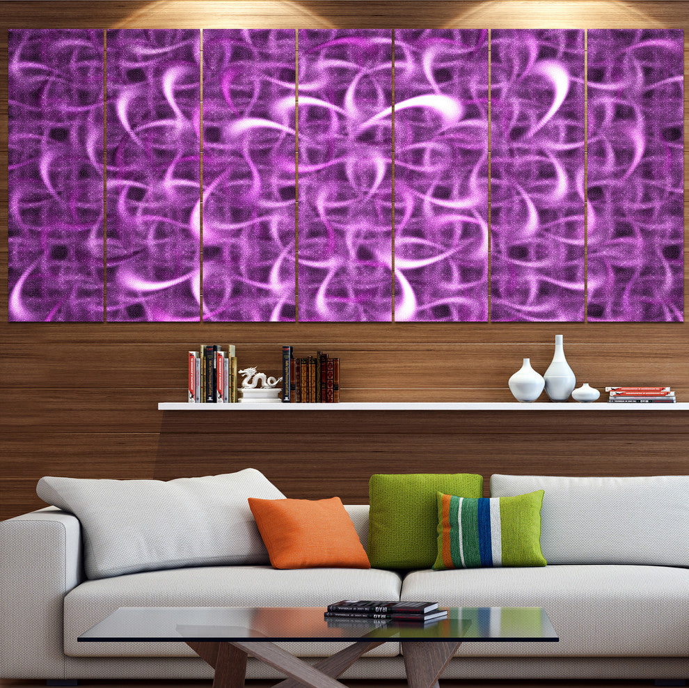 Purple Watercolor Fractal Pattern, Abstract Art on Canvas, 83"x32", 7 Panels