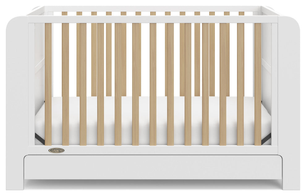 Graco Read-With-Me 4-in-1 Convertible Crib With Drawer, White With Driftwood