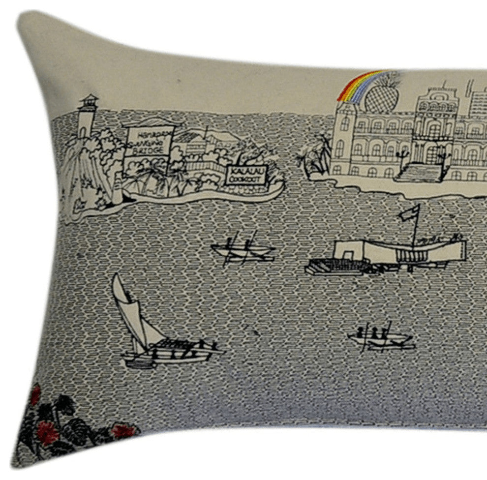 46" White Hawaii Daylight Skyline Lumbar Decorative Pillow