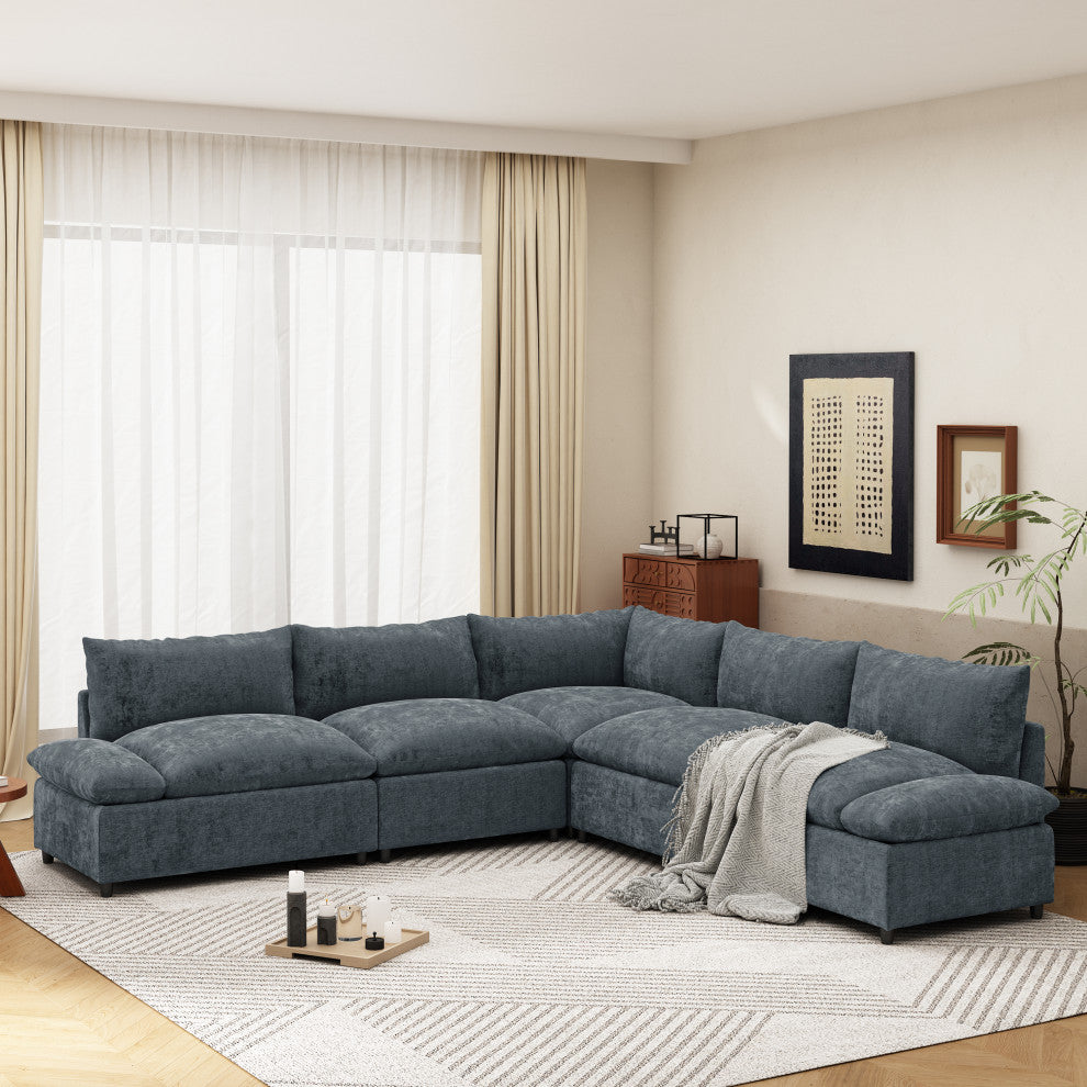GDF Studio Modern Upholstered Storage Modular Sectional Sofa, Dark Gray