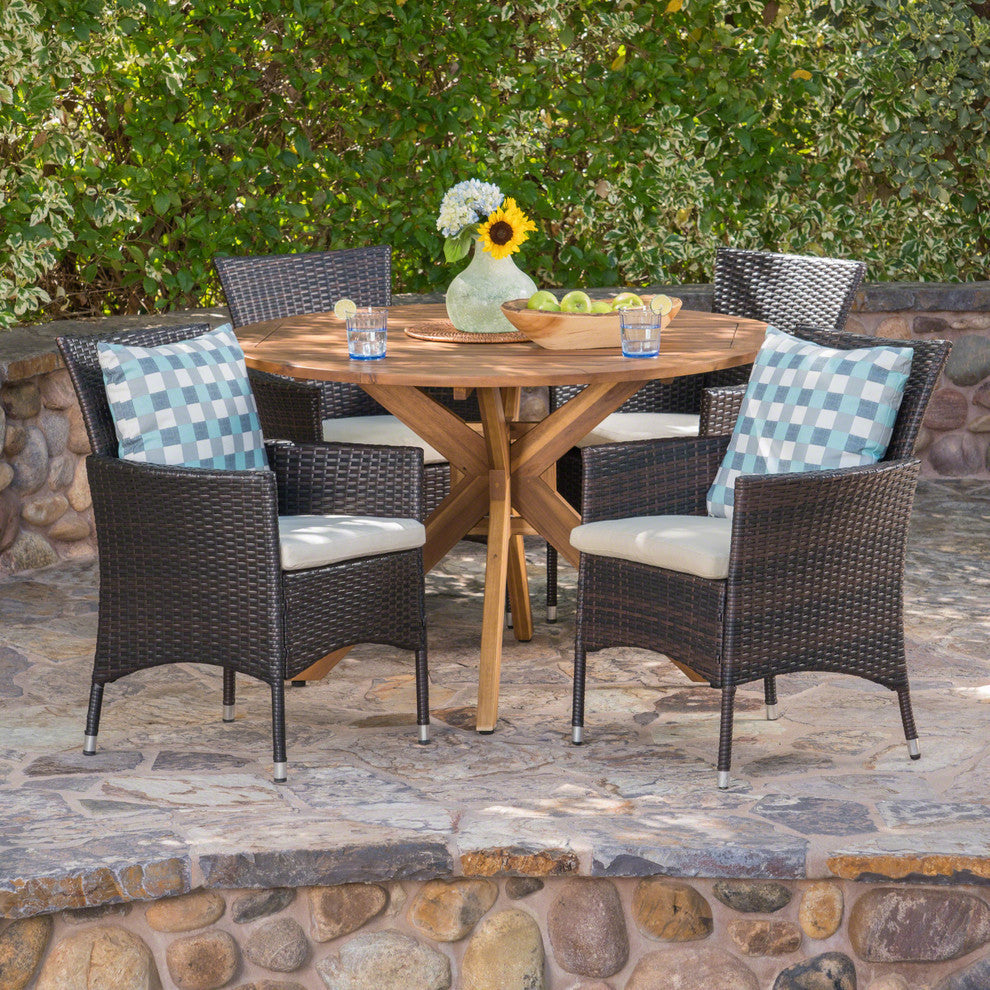 GDF Studio 5-Piece Jacob Outdoor Dining Set With Acacia Table and Cushions