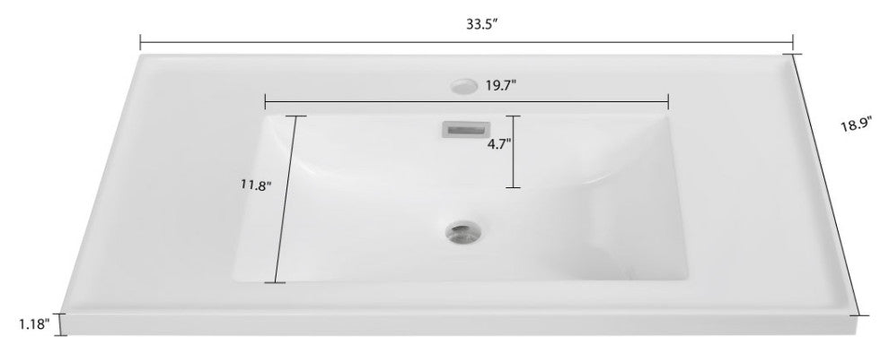 34" Solid Surface Resin Streamline K-1610-34 Vanity Top