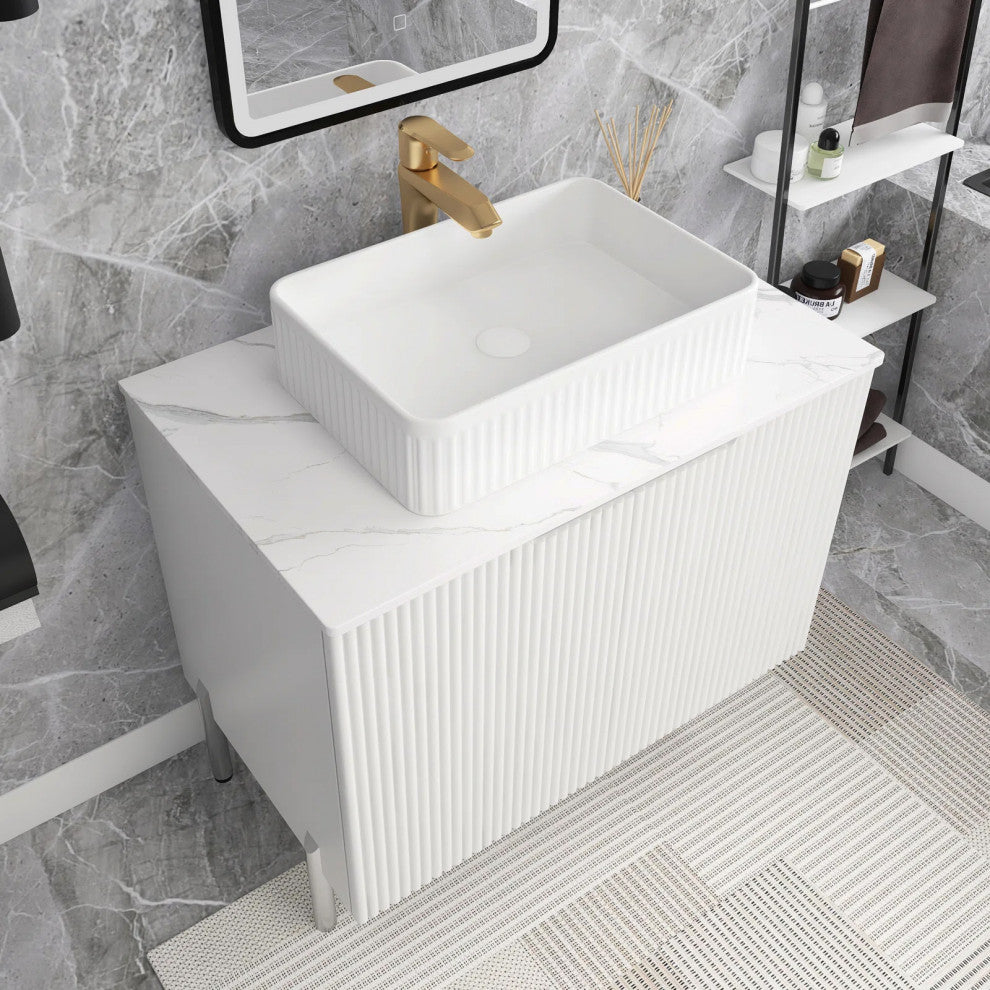30 in. W Single Sink Freestanding Bath Vanity with Sintered Stone Top, White