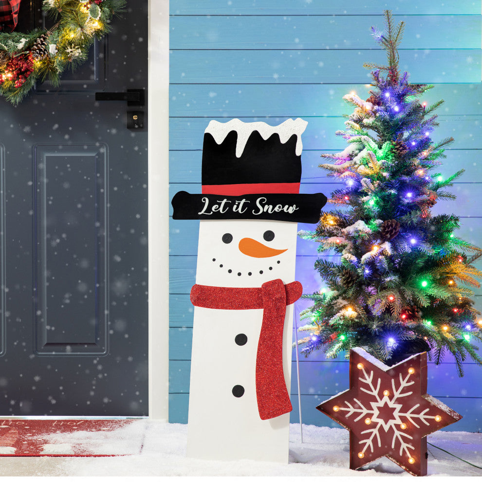 36"H Metal Glittered Snowman Porch Decor