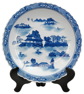14" Landscape Blue and White Porcelain Plate
