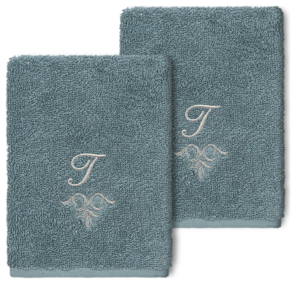Linum Home Turkish Cotton Monica 2-Piece Embellished Washcloth Set, Teal