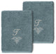 Linum Home Turkish Cotton Monica 2-Piece Embellished Washcloth Set, Teal