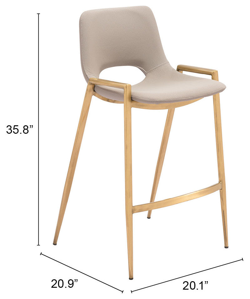 Desi Counter Stool, Set of 2 Beige/Gold