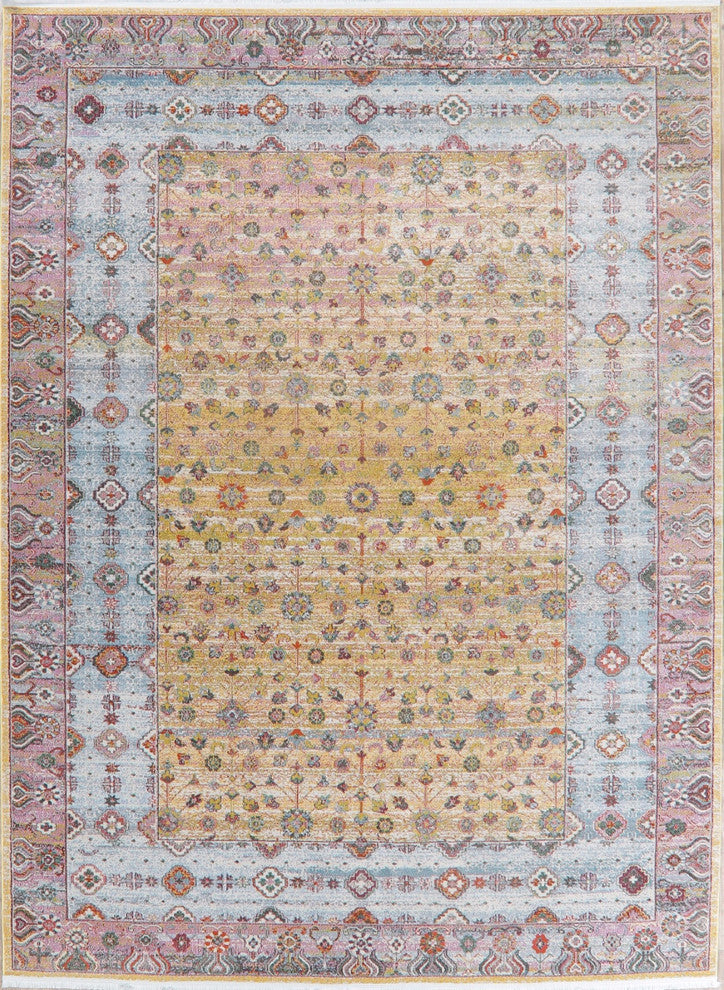Vintage-Style Oriental Border Distressed Heat-Set Area Rug, 9 X 12 Ft.