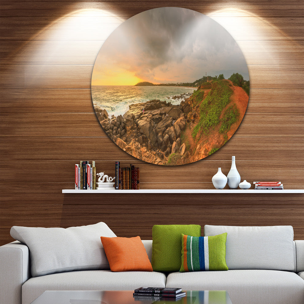 Rocky Romantic Sri Lanka Beach, Beach Disc Metal Artwork, 36"