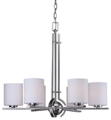 6 Light Chandelier, Brushed Nickel, Satin Opal Glass