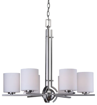 6 Light Chandelier, Brushed Nickel, Satin Opal Glass