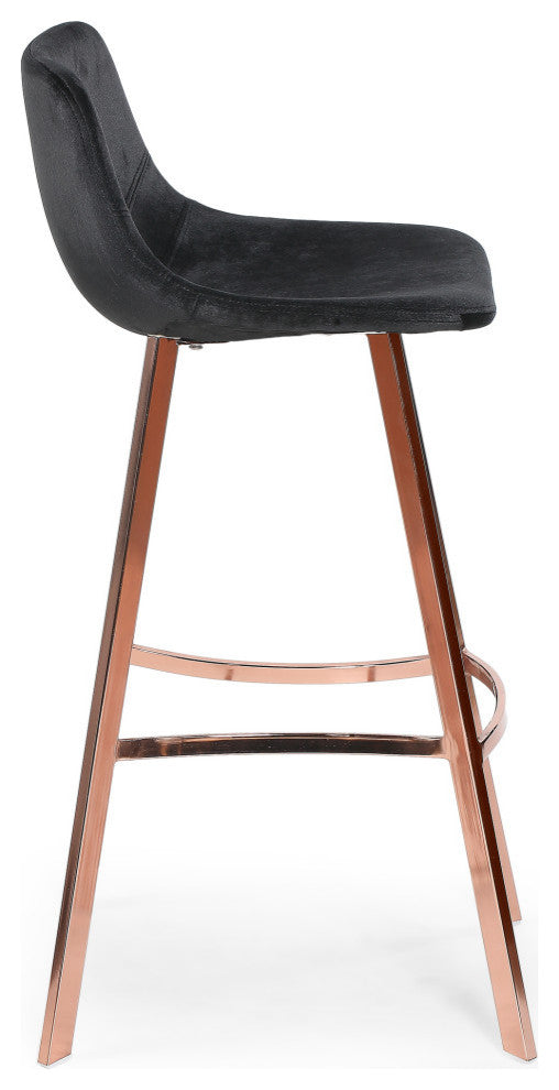 GDF Studio Rex Faux Snake Leather Brown Bar Stools, Set of 2, Black/Rose Gold