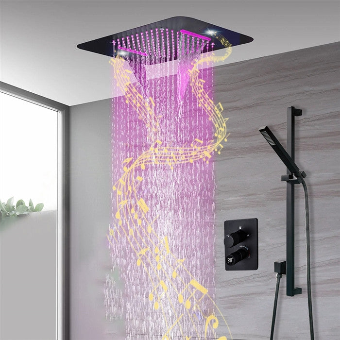 Fontana Remote Controlled 20x14"Led Digital Rainfall Shower System, Matte Black