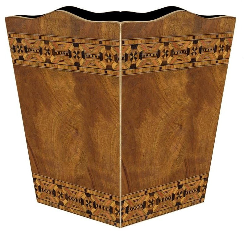 Inlaid Wood Wastepaper Basket