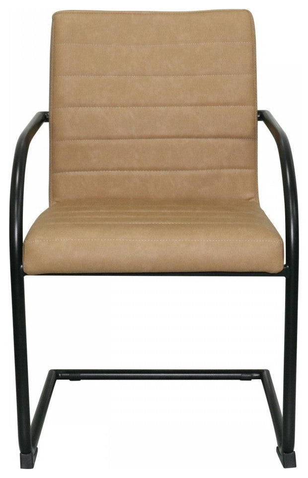 Set of Two Tan Faux Leather Industrial Dining Chairs