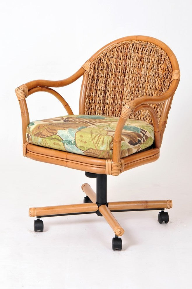 Panama Tilt Swivel Caster Chair In Antique Honey With Dum Dum Natural