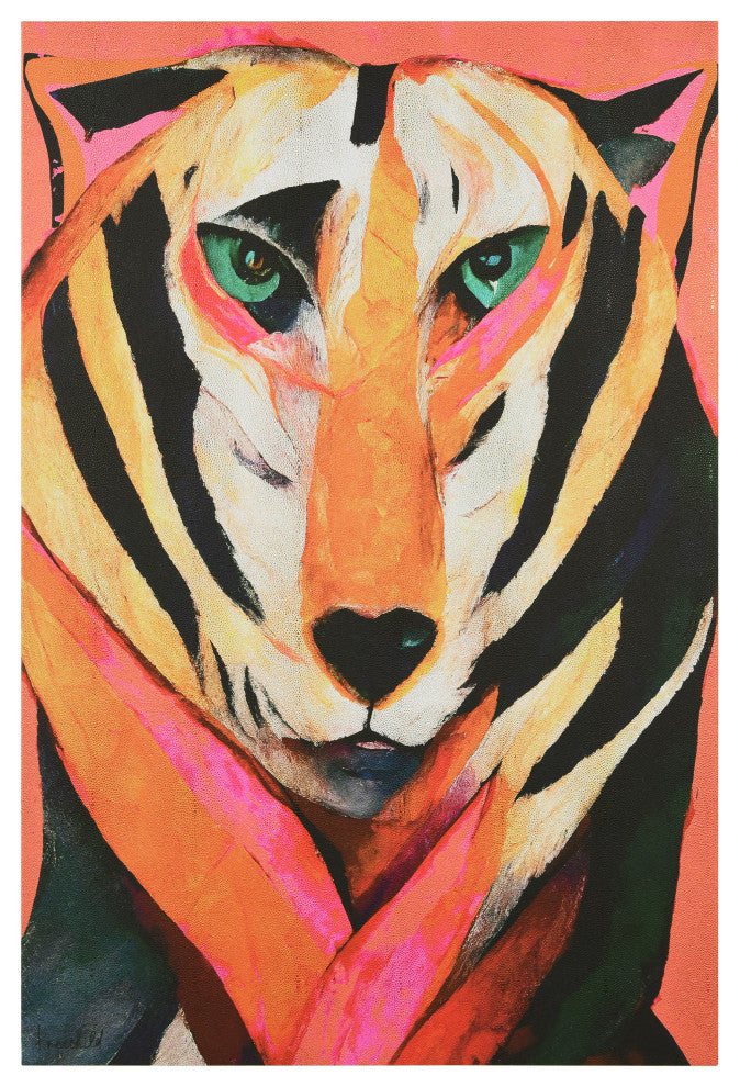 "Vibrant Majesty", Tiger Rendered on Gold Shagreen Wrapped Canvas Wall Art