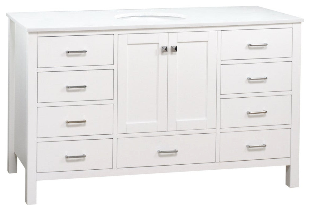 Horizon 60" Single Bathroom Vanity Top, White, Engineered White