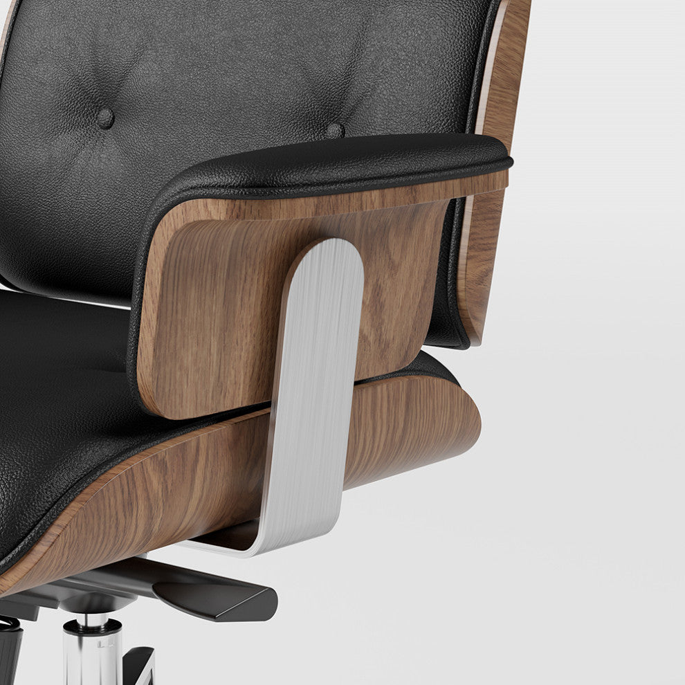 Black Home Office Chair Swivel Upholstered Wooden Desk Chair Adjustable Height, Black