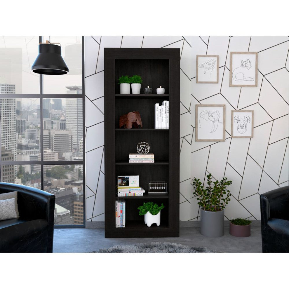 Poros Bookcase with 5 Open Shelves and Frame, Black