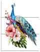 "Hibiscus Flowers and Blue Peacock" Metal Wall Art, 3 Panels, 28"x36"