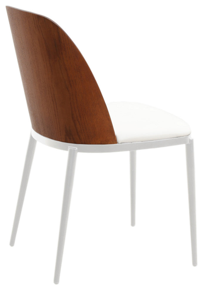 LeisureMod Tule Dining Chair With Upholstered Seat and White Steel Frame, Walnut/White