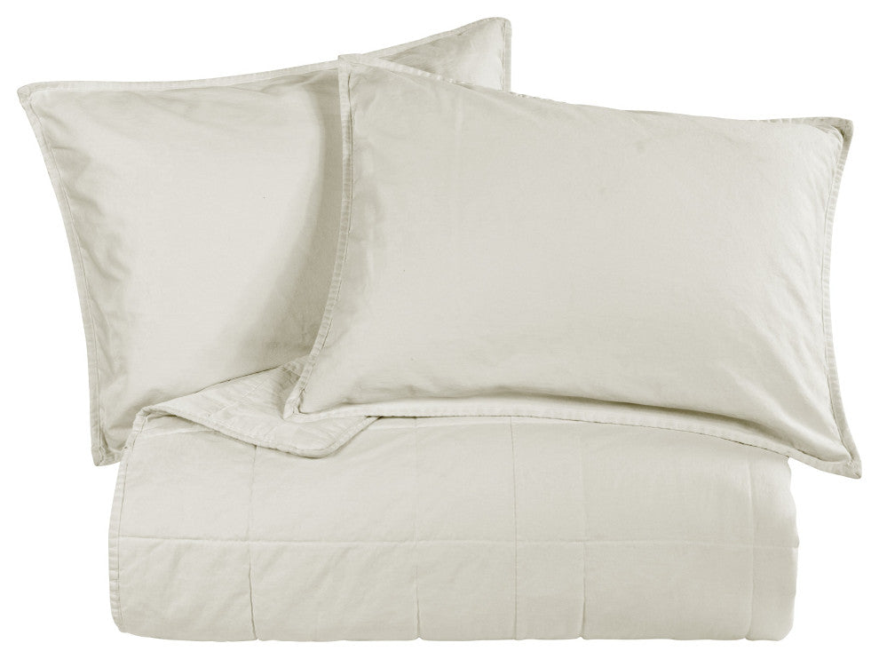 Stonewashed Cotton Canvas Coverlet Set, 3 Piece, Natural, King