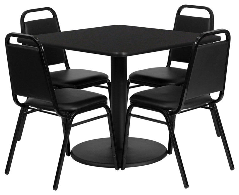 Dyersburg 5pcs Table Set Square 36" Black Laminate, Black Banquet Chair
