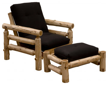 HomeRoots Authentic Log Cabin Natural Cedar Futon Chair and Ottoman Set