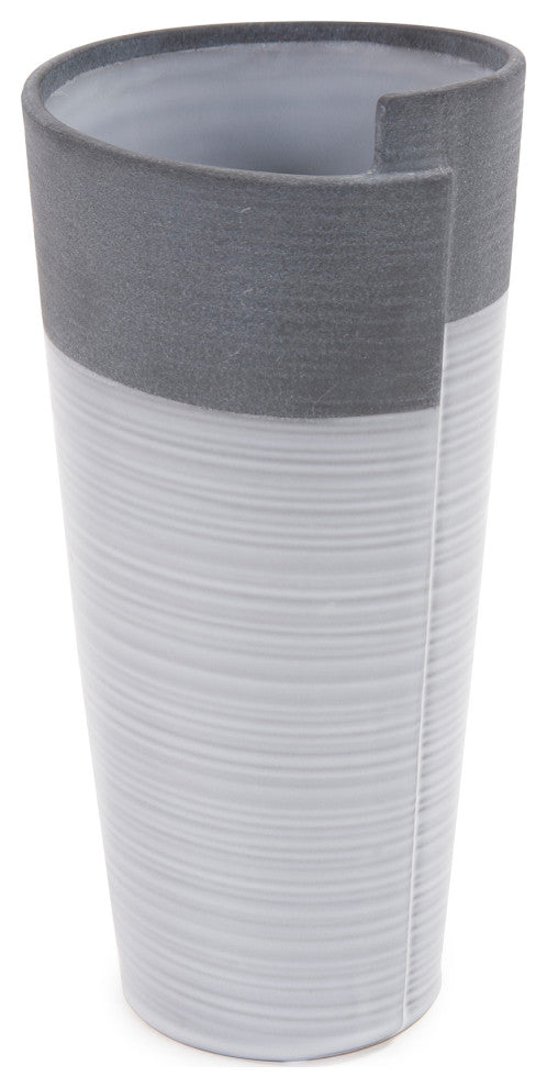 Rolled Two Tone Gray Vase, Large