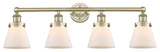 Edison Cone 4-Light 34" Vanity Light, Antique Brass Finish, Matte White Shade
