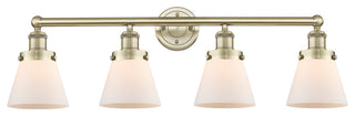 Edison Cone 4-Light 34" Vanity Light, Antique Brass Finish, Matte White Shade