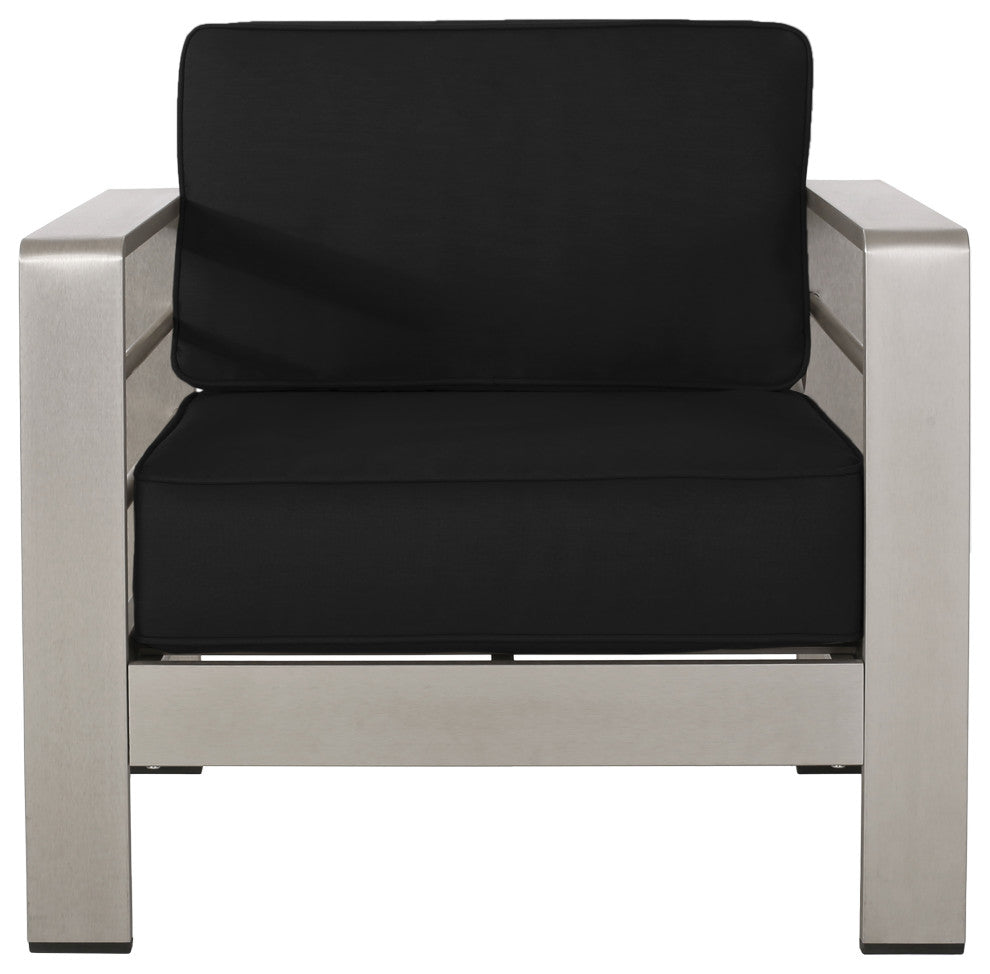 Crested Bay Outdoor Aluminum 5 Seater Chat Set With Sunbrella Cushions, Silver/Black