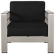Crested Bay Outdoor Aluminum 5 Seater Chat Set With Sunbrella Cushions, Silver/Black