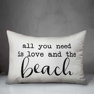All You Need Is Love And A Beach Script Outdoor Lumbar Pillow