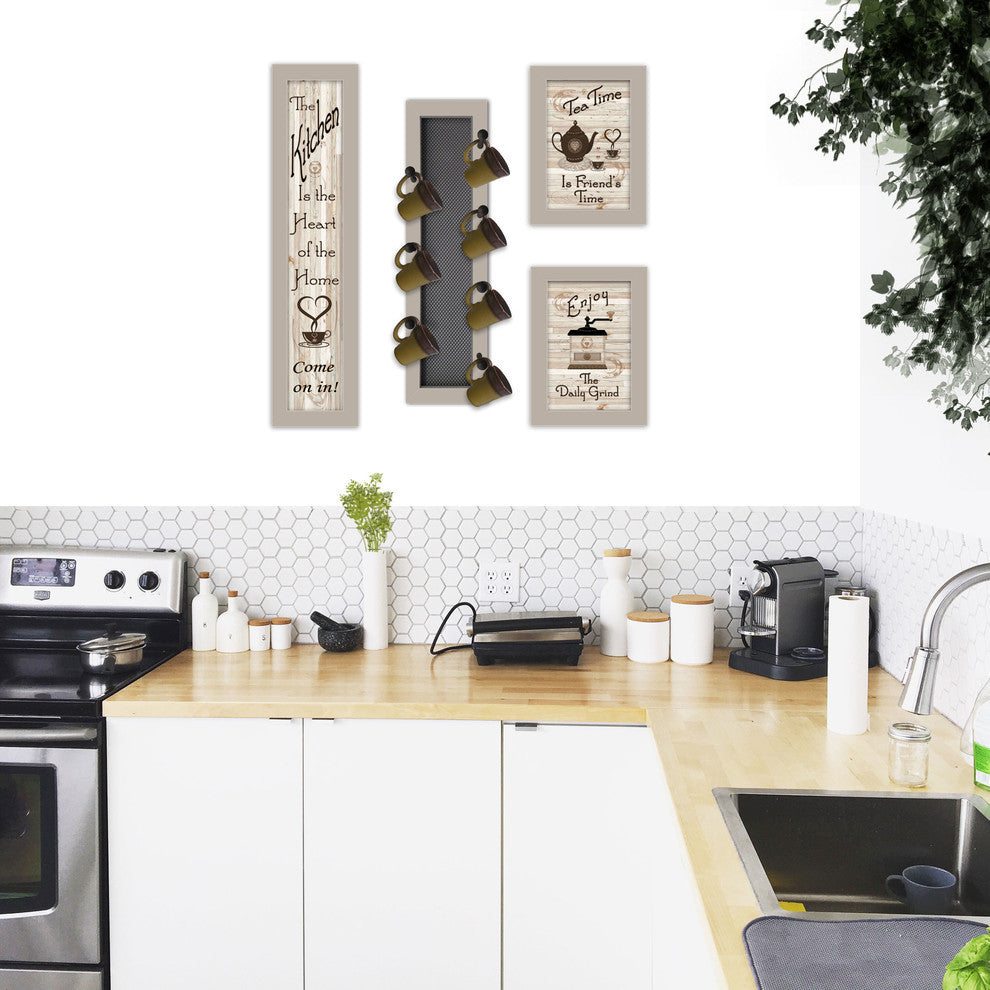 "Kitchen Collection V" 4-Piece Vignette with 7-Peg Mug Rack, Sand Frame