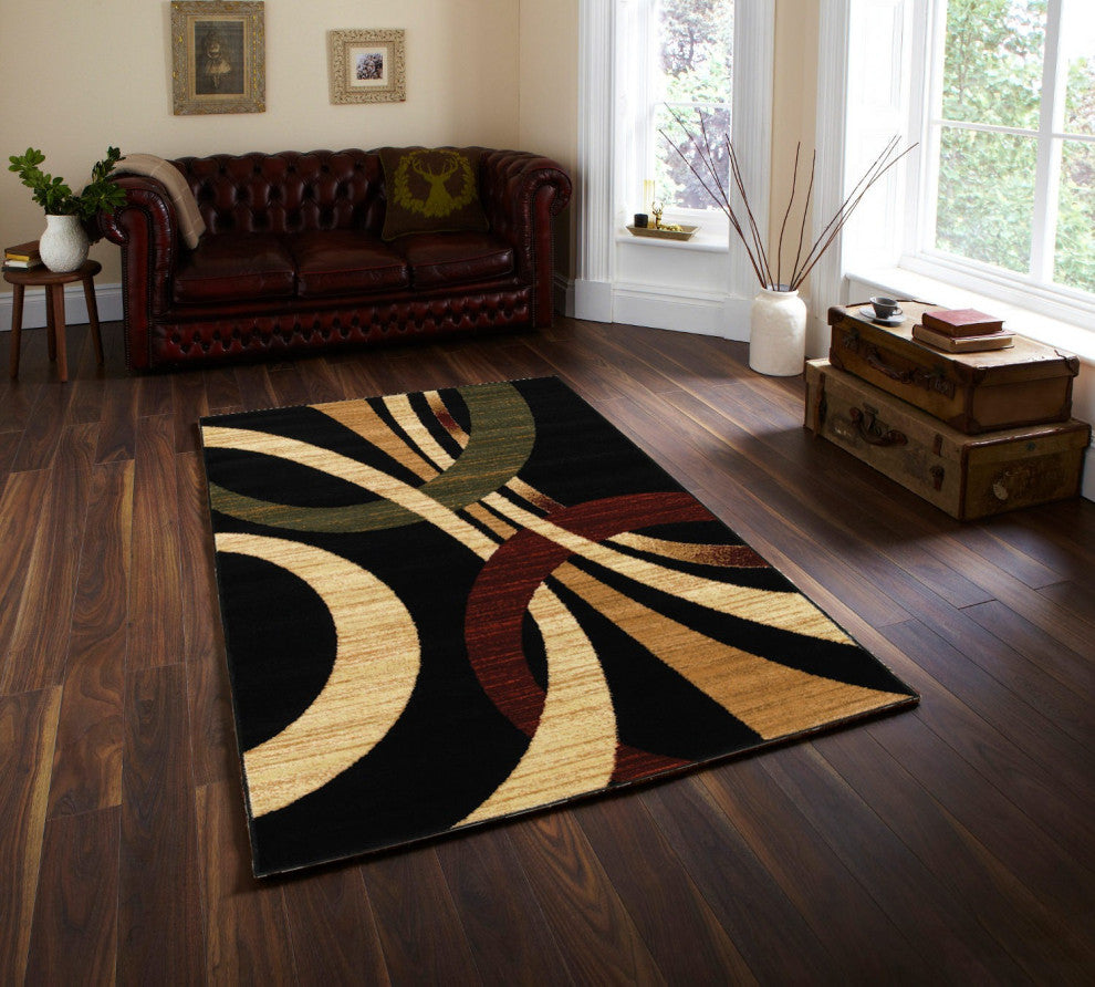 5' x 7' Black Abstract Geometric Area Rug