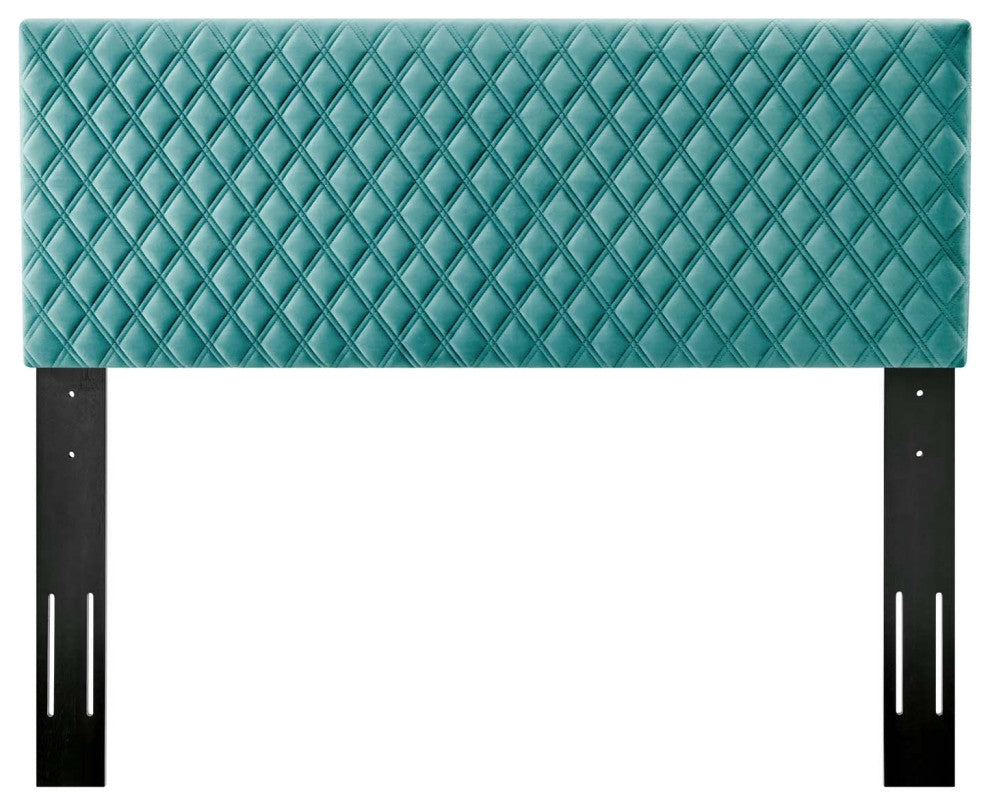 Headboard, Full Queen Size, Velvet, Teal Blue, Modern Contemporary, Bedroom