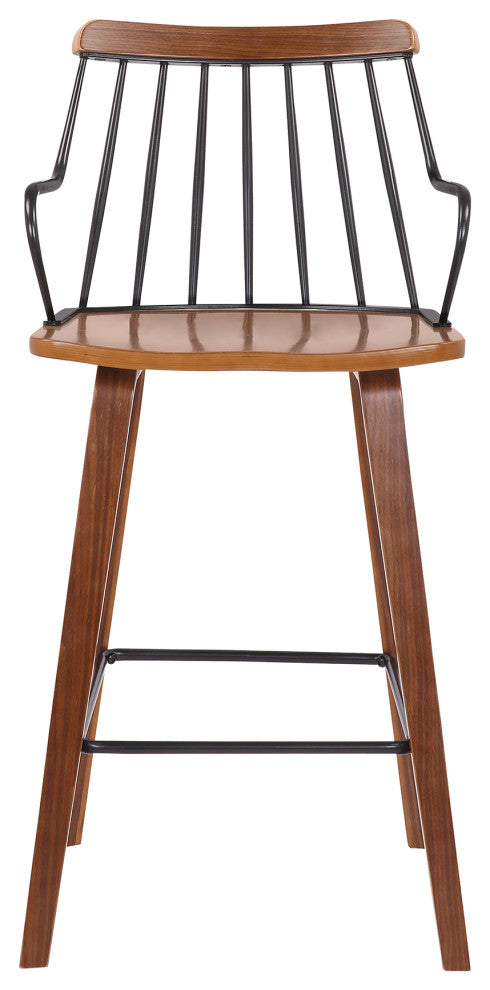 Micah Walnut and Metal Modern 26" Counter Height Bar Stool