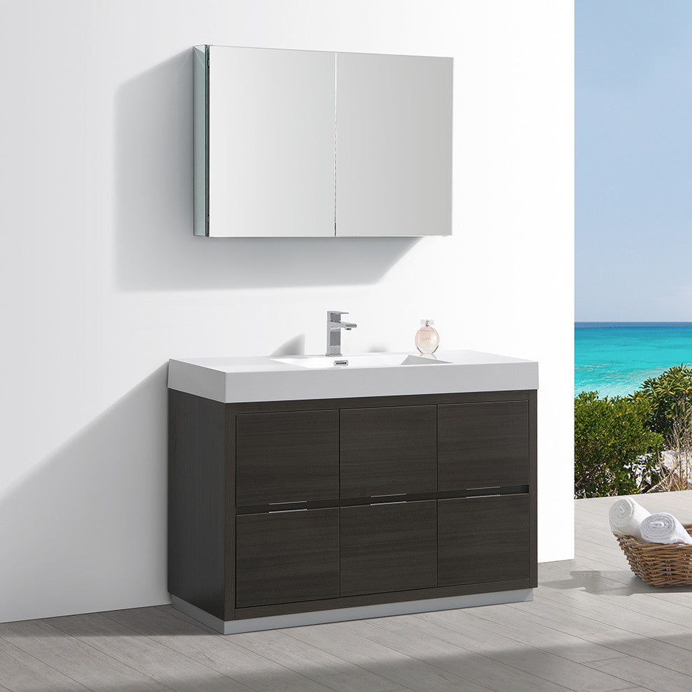 Valencia 48" Gray Oak Free Standing Vanity Set, Cabinet, Faucet FFT3071BN