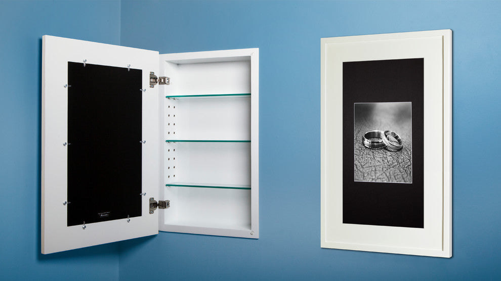 Concealed Picture Frame Medicine Cabinet, White, 14"x24"