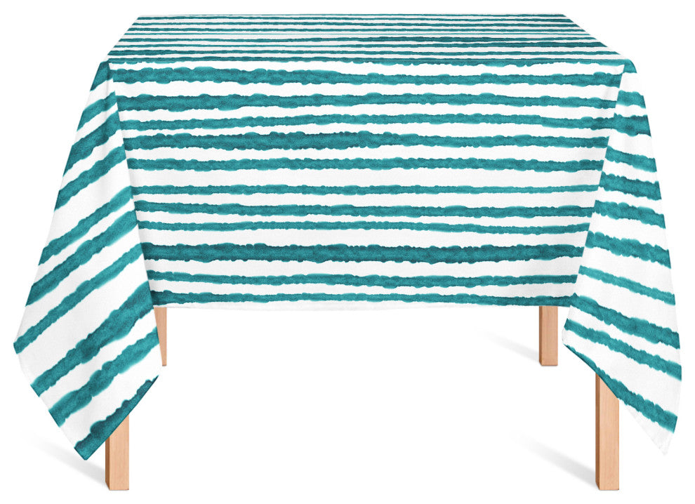 Rough Watercolor Stripes Teal 58x58 Tablecloth